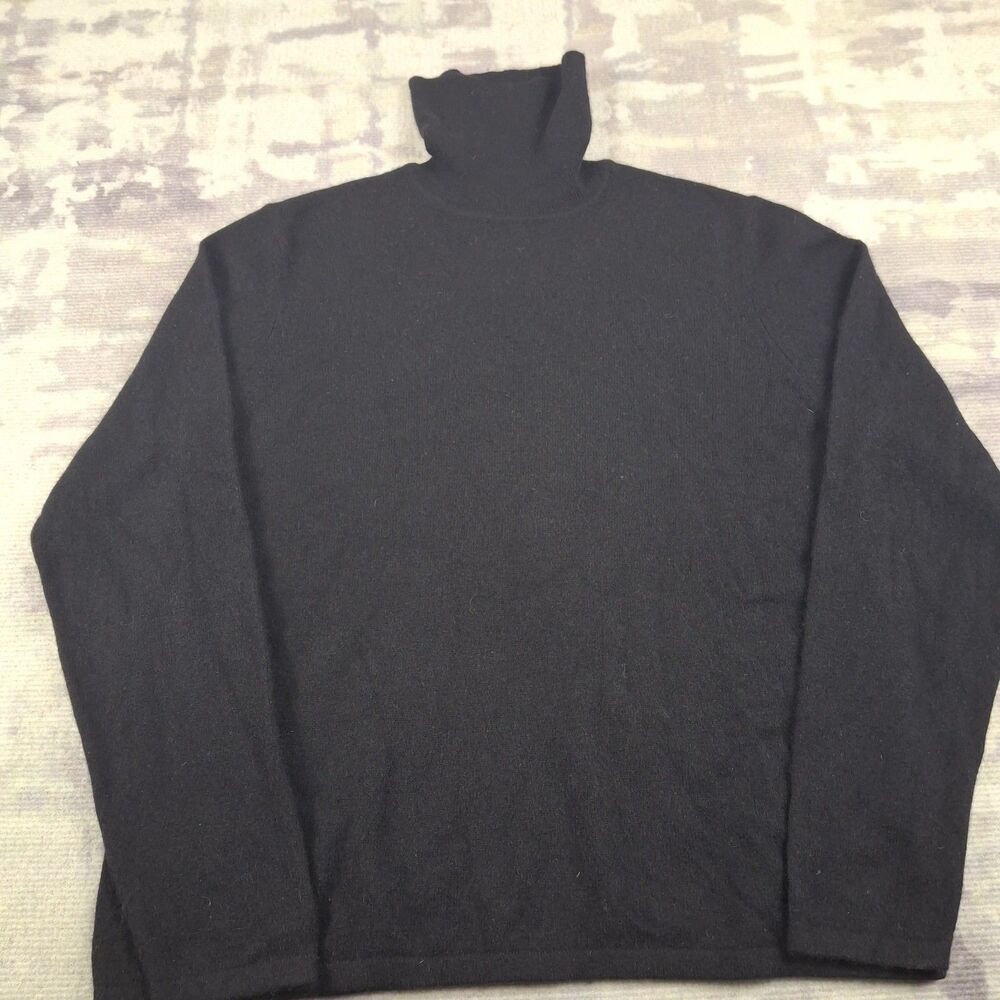 Vintage Charter Club Cashmere Sweater Womens L Black 2-Ply Turtleneck Made in HK